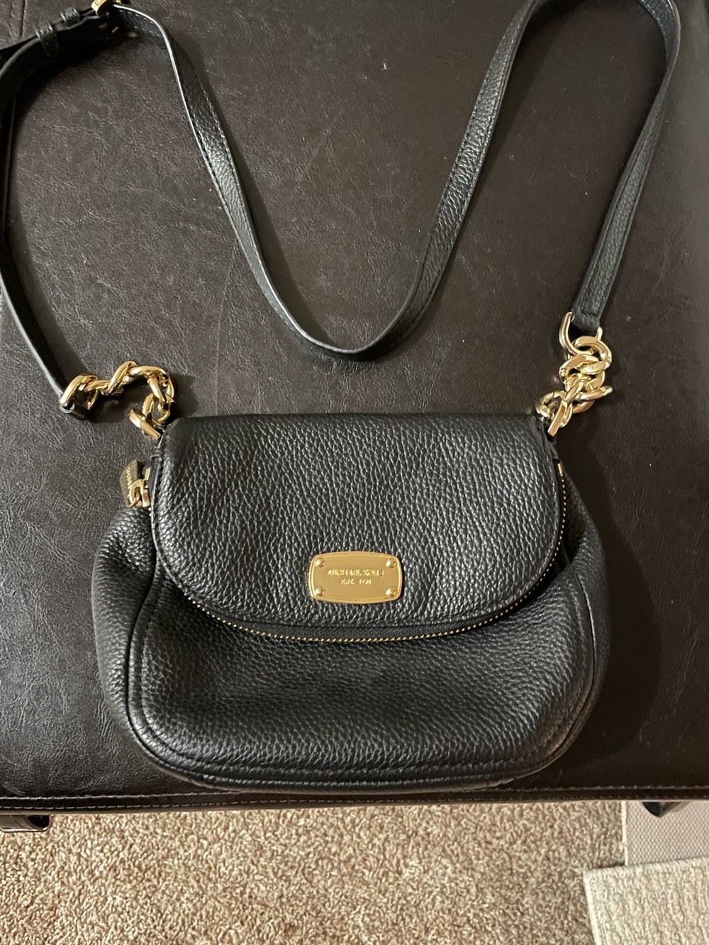 Michael Kors Black Pebbled Leather Crossbody with Gold Hardware - Picture 2 of 7